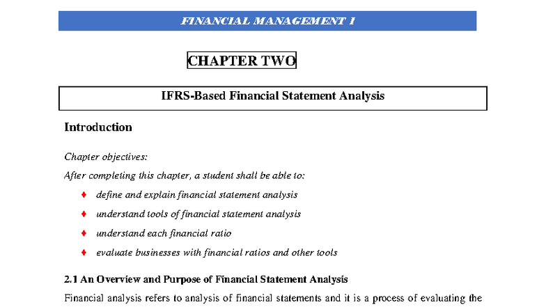 FINANCIAL MANAGEMENT I CHAPTER 2: Financial Statement Analysis - Studocu
