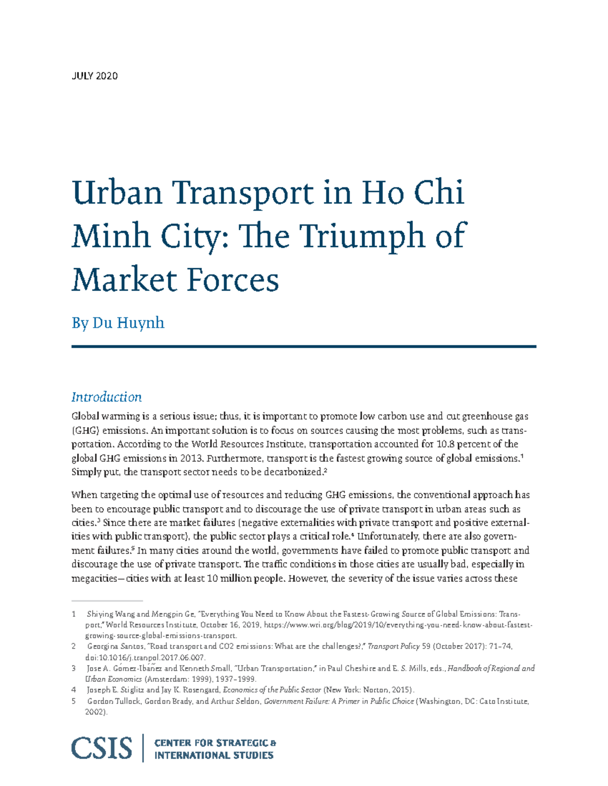JULY 2020 Urban Transport in Ho Chi Minh City: Market Forces Analysis ...