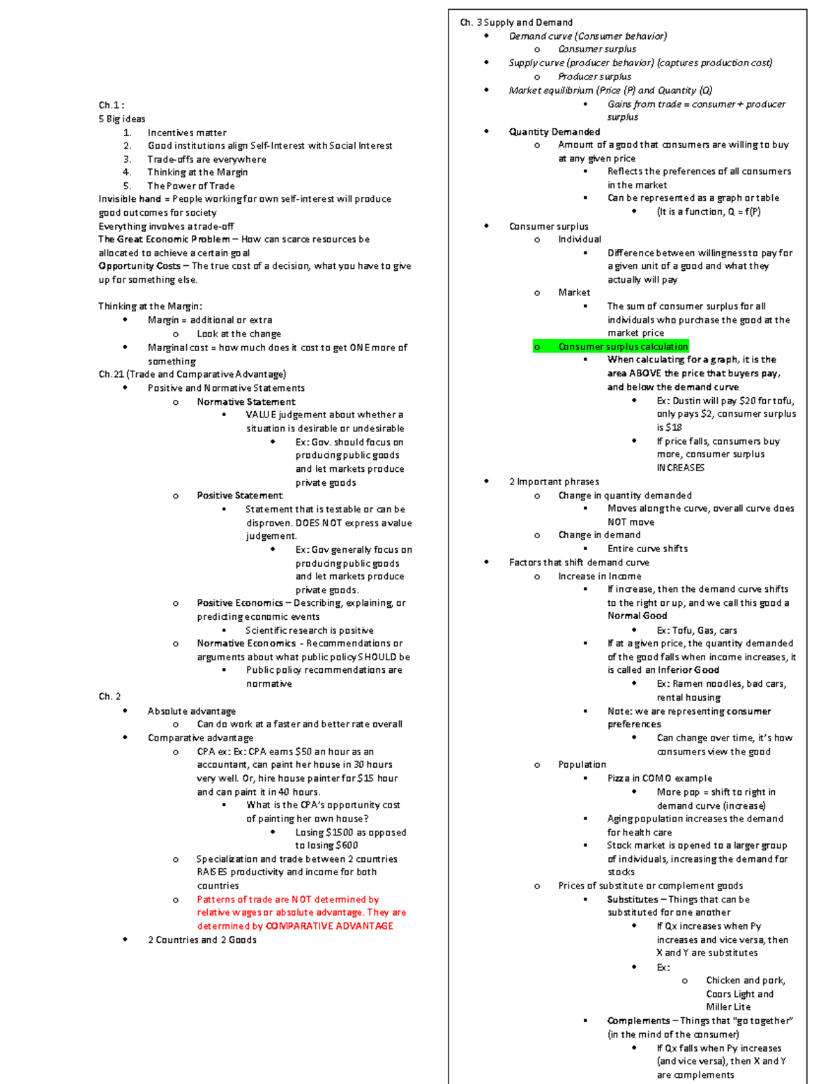 ECO 101: Exam 1 Cheat Sheet on Key Economic Concepts - Studocu