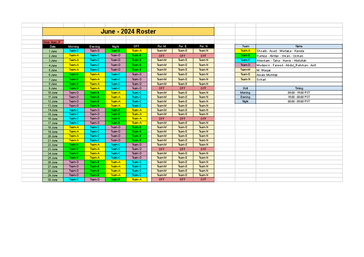 Roster for June 2024 - Orion Stars Team Schedule - Studocu