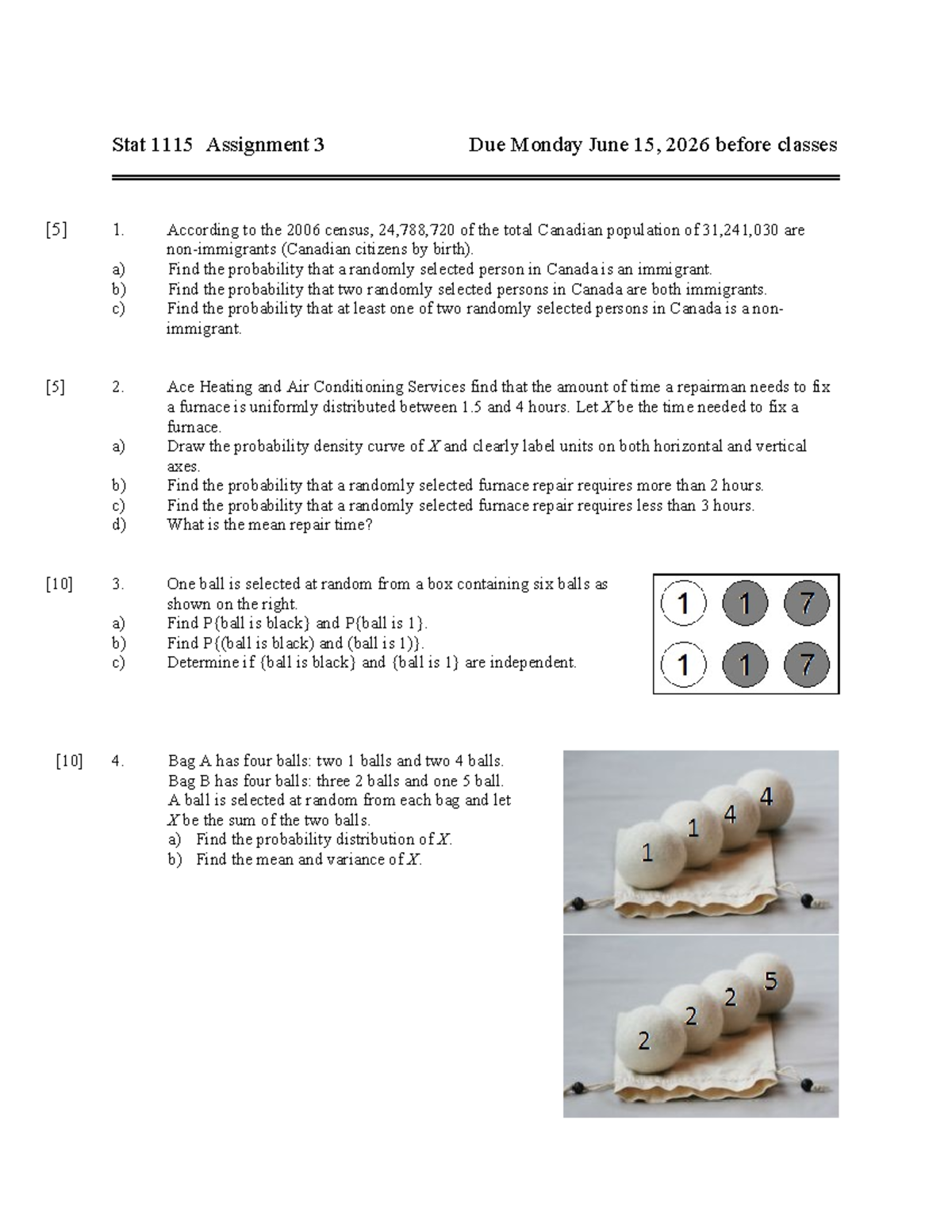 Stat 1115 Assignment 3: Probability and Statistics Problems - Studocu