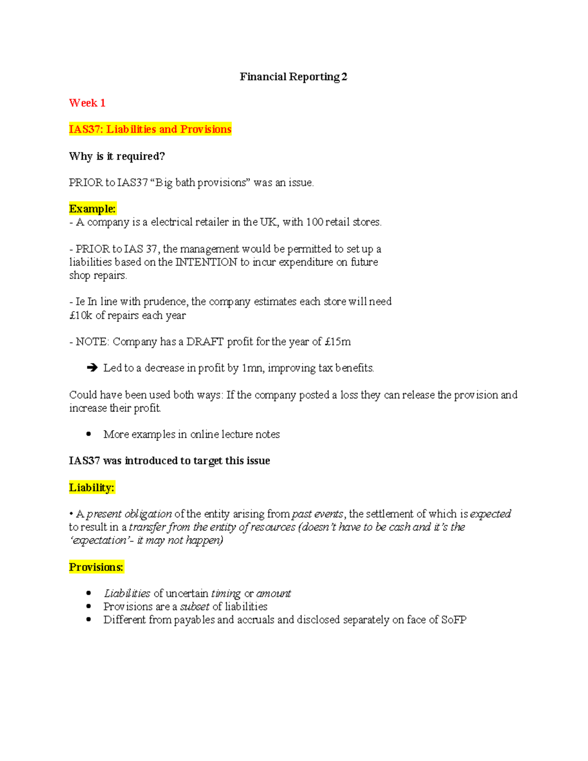 Financial Reporting 2 - Comprehensive Lecture Notes Overview - Studocu
