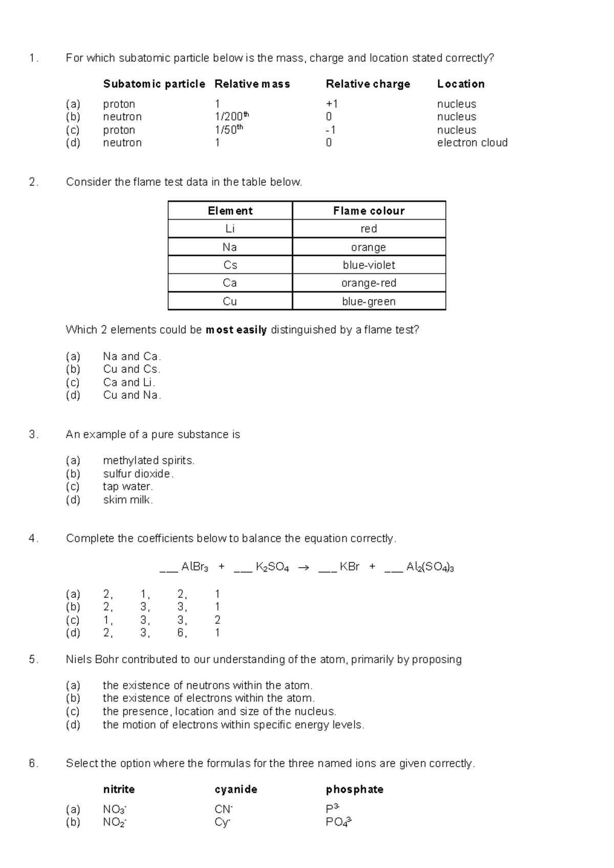 Revision - Atomic Structure (CHEM101) with Solutions - Studocu