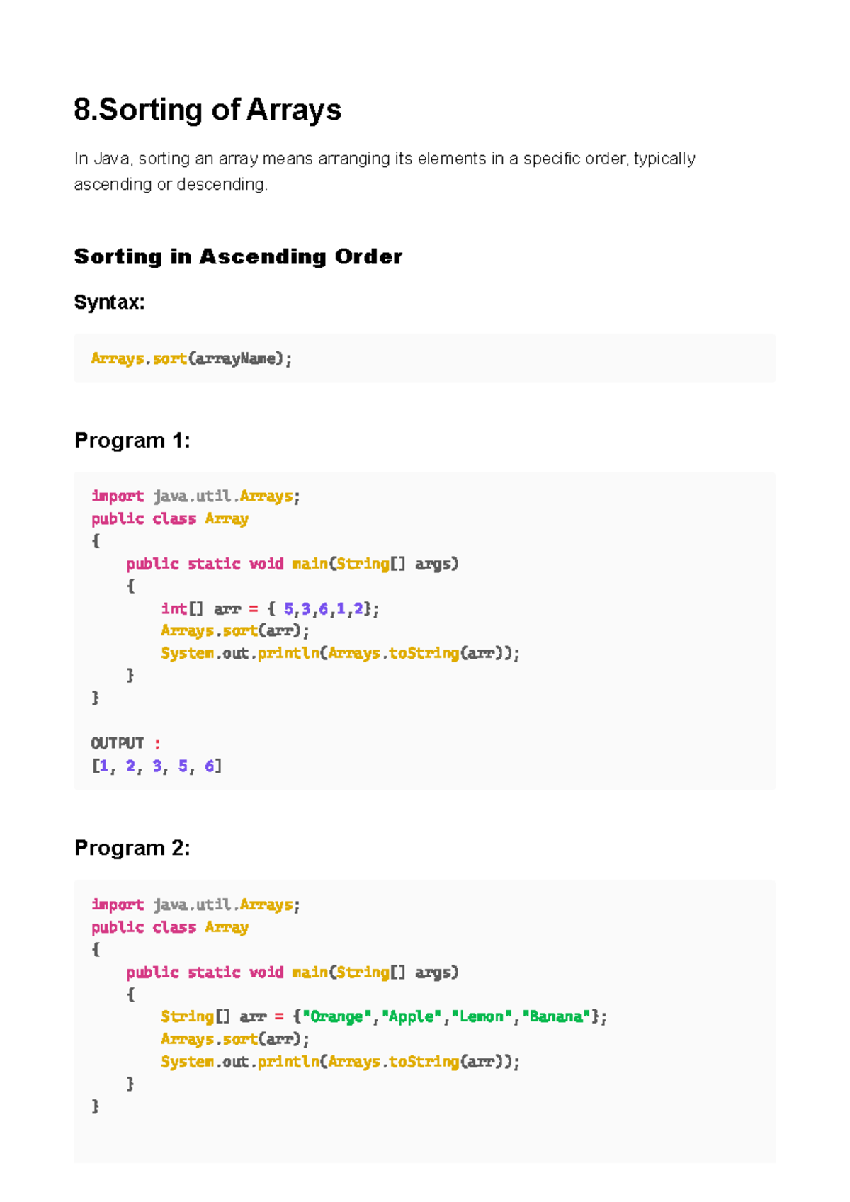 Sorting of Arrays in Java: Methods for Ascending & Descending Order ...