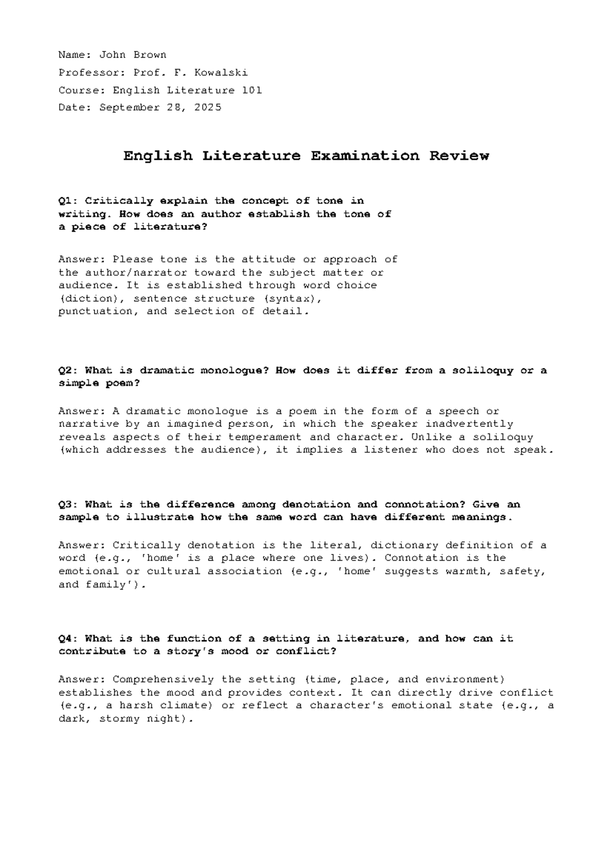 English Literature 101 Quiz 2 Solutions Review - Studocu