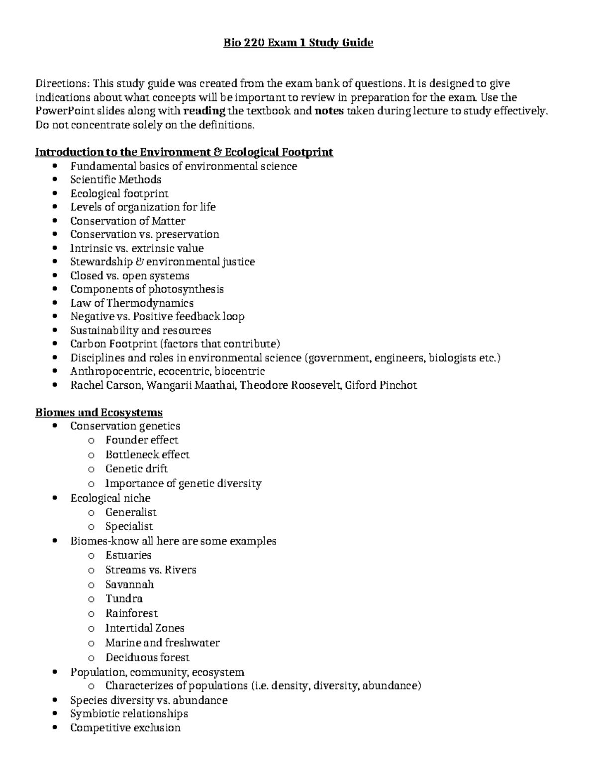 Bio 220 Final Exam 1 Study Guide: Key Topics & Concepts - Studocu