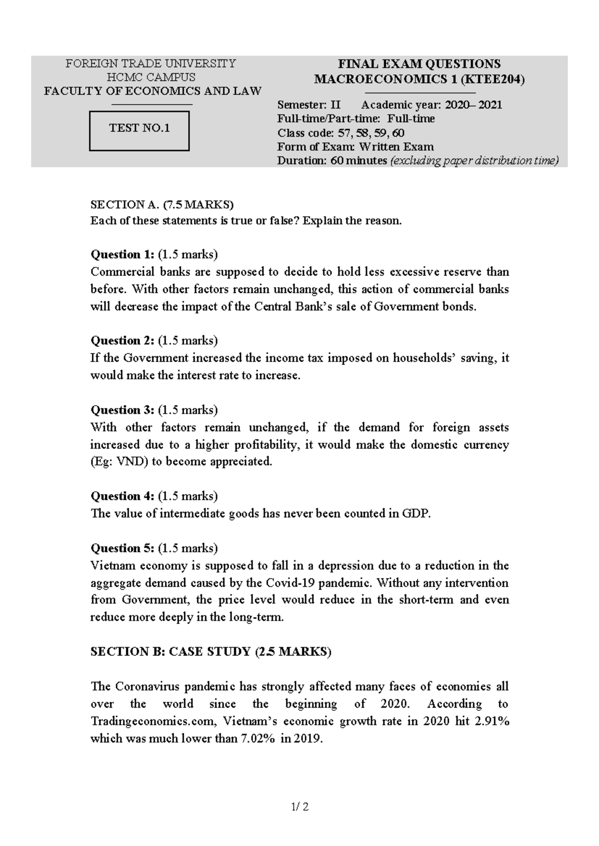 KTEE204 - Final Exam Questions for Macroeconomics 1 - Studocu
