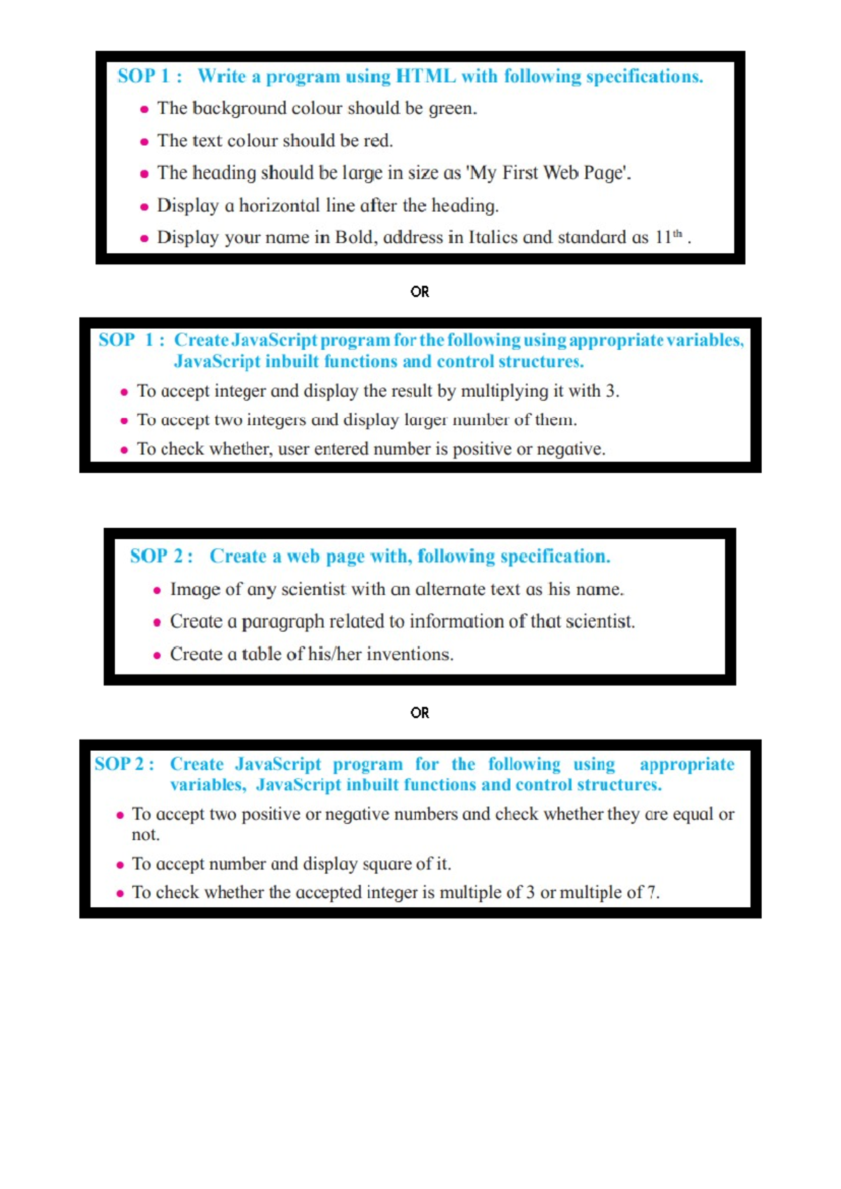 HTML & JavaScript SOPs: Practical Questions & Programming Tasks - Studocu