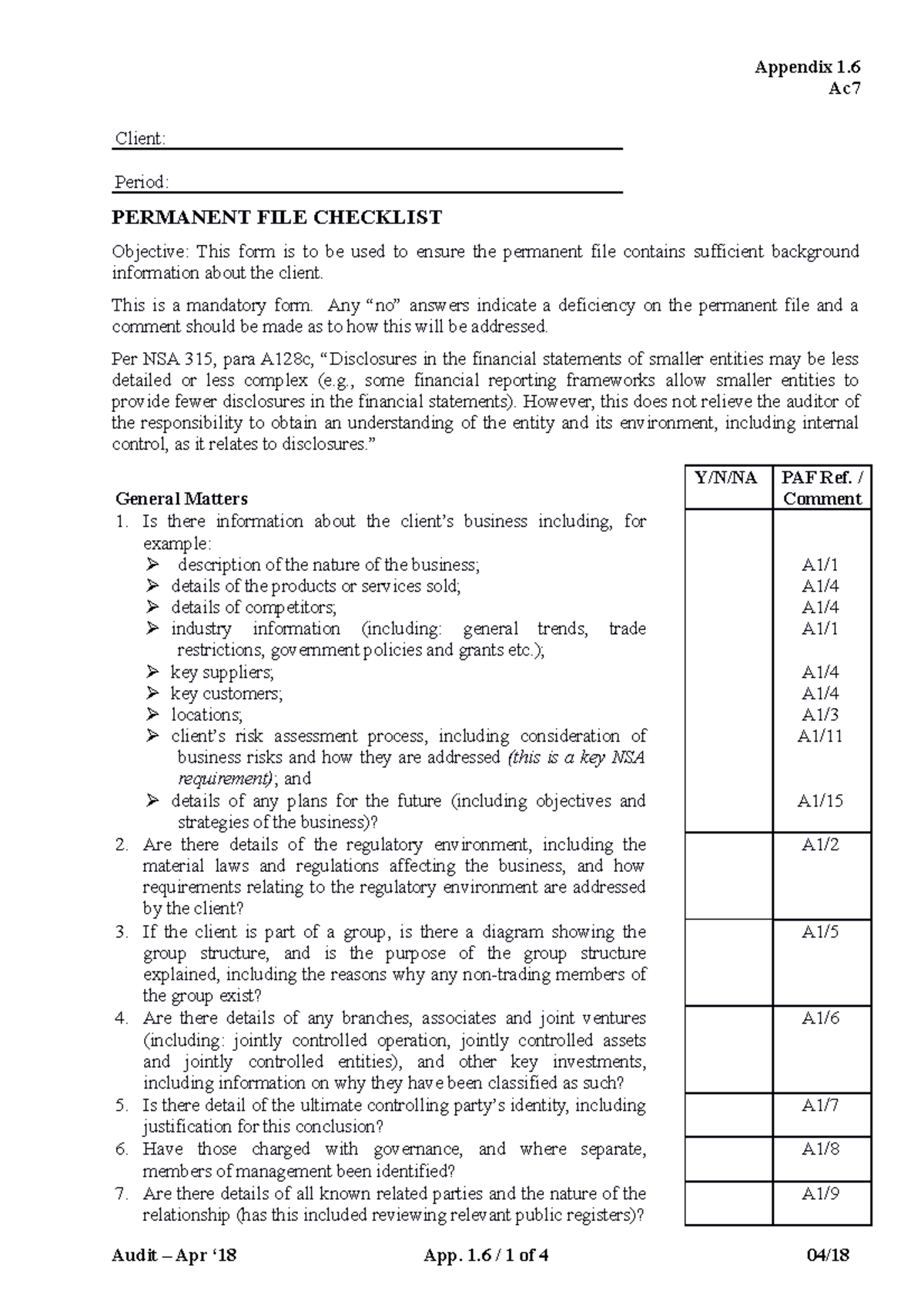 1.6 Ac7 Permanent File Checklist for Client Information Review - Studocu
