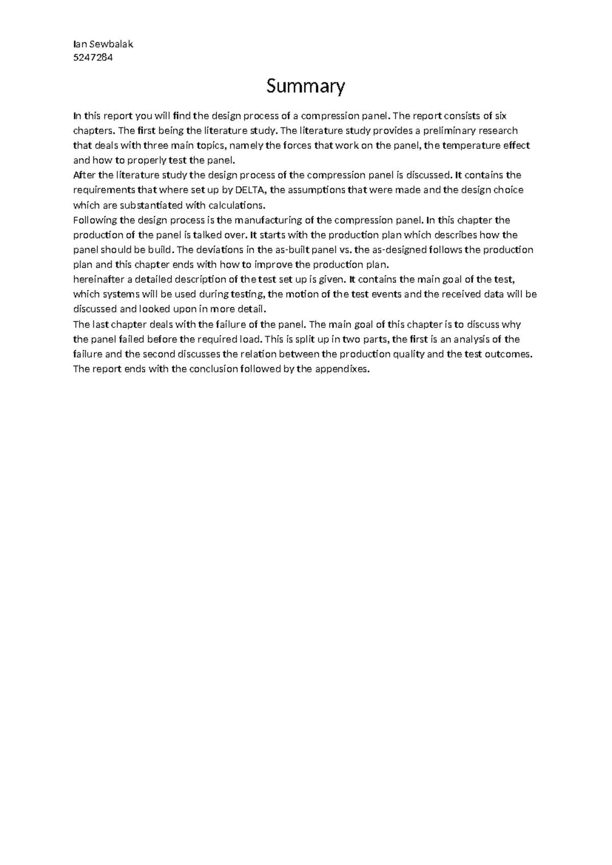 Compression Panel Design Process Summary - TU 5247284 - Studeersnel
