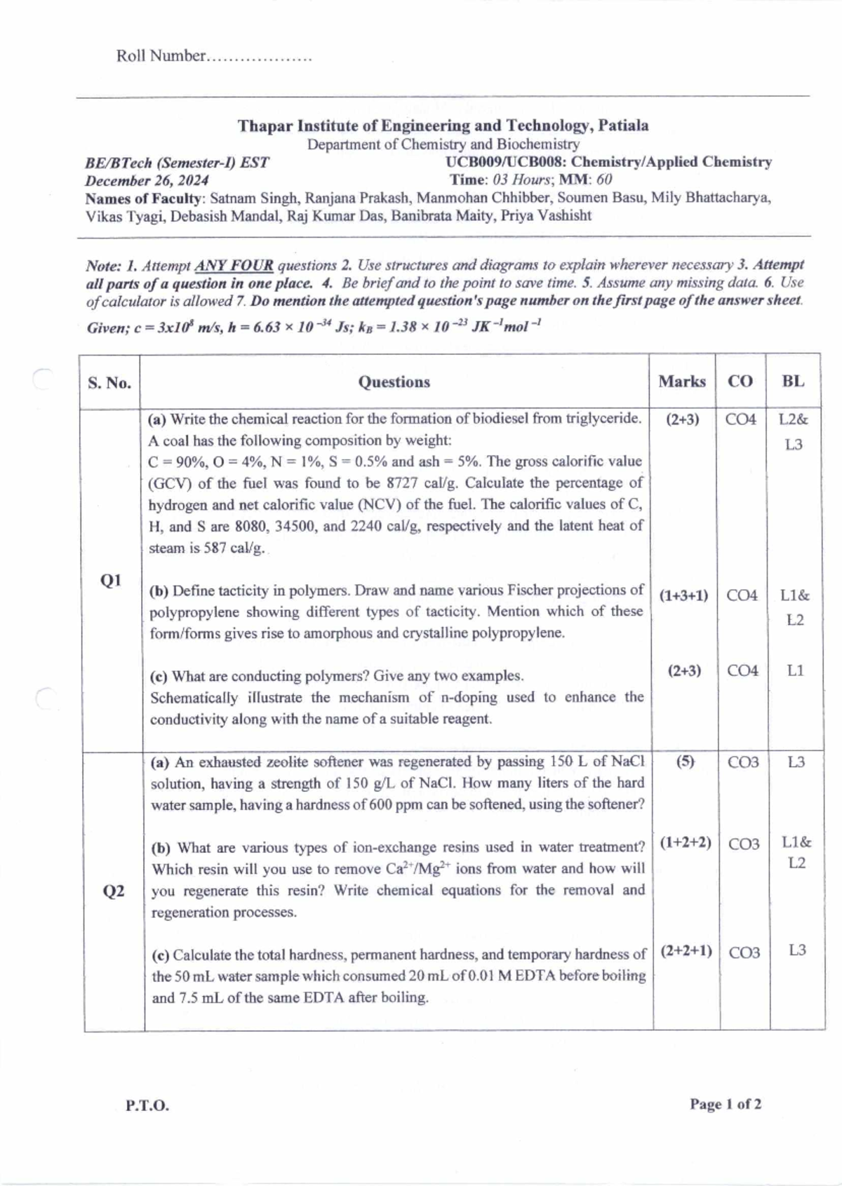 UCB009 - Chemistry Final Exam Notes: Biodiesel, Polymers & Water ...