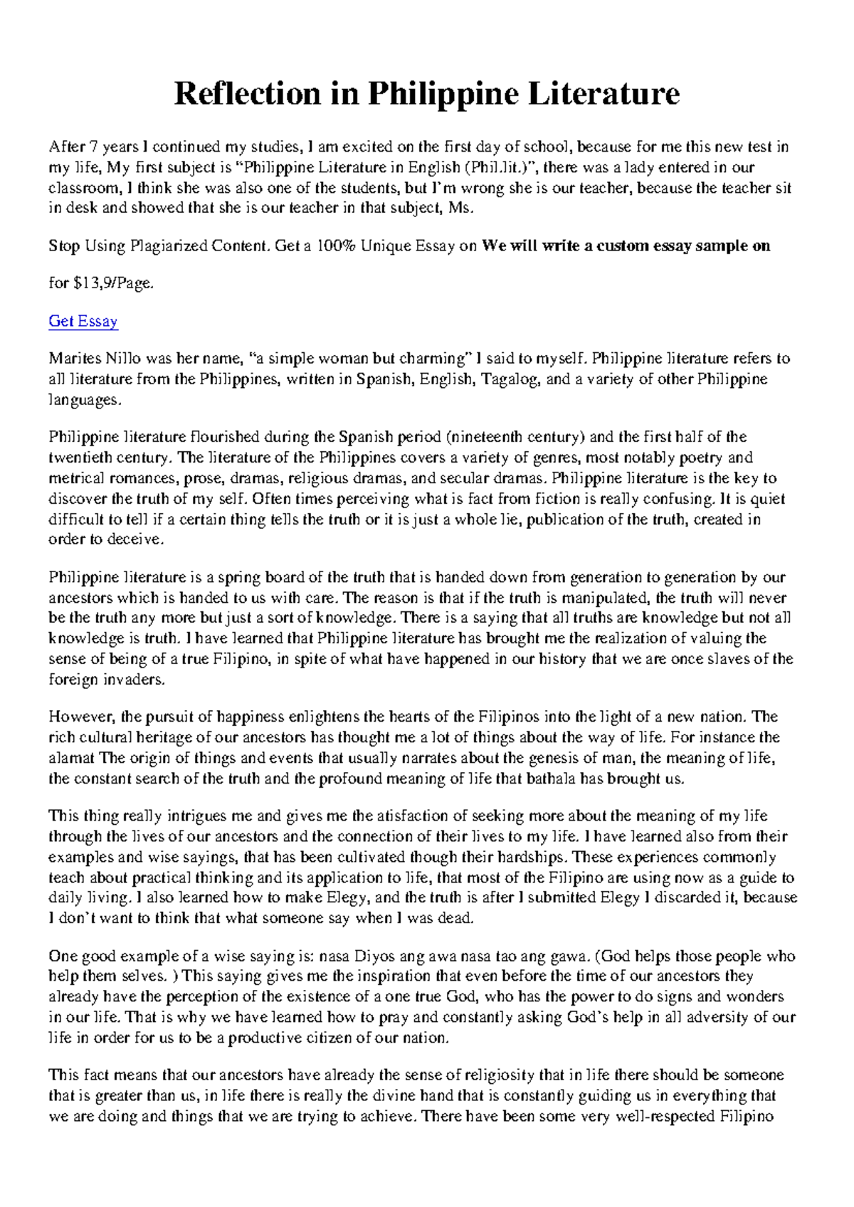 Elegy Examples In Philippine Literature