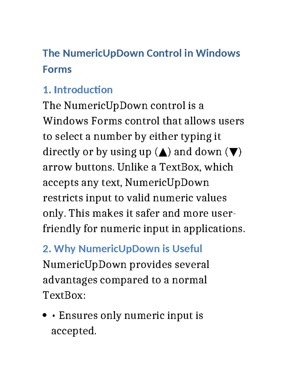 NumericUpDown Control in Windows Forms: Seminar Report - Studocu