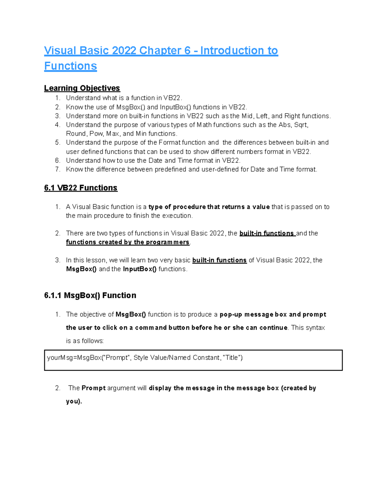 Chapter 6 VB22: Introduction to Functions and Their Applications - Studocu