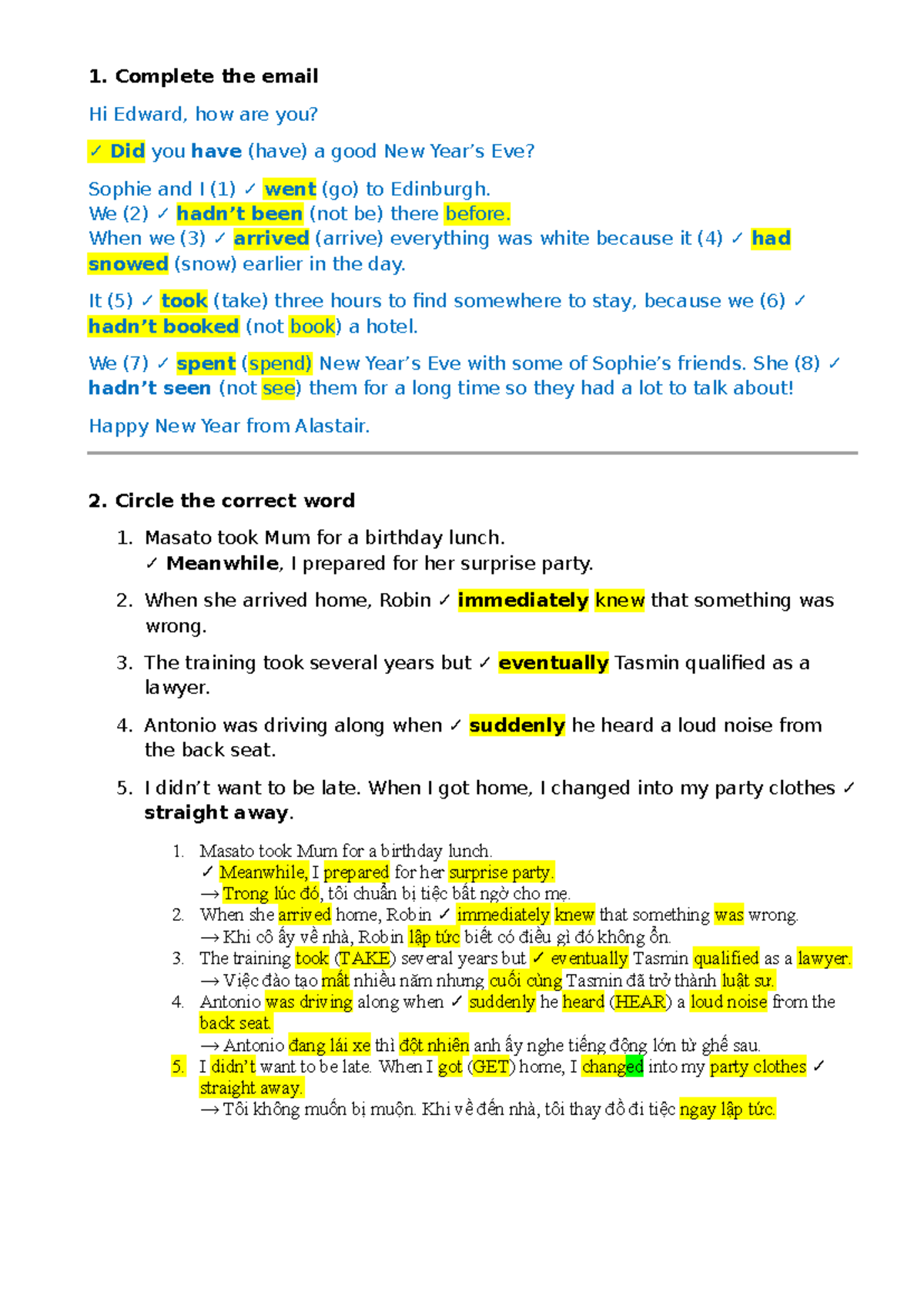1. Email Completion and Sentence Correction Exercises (ENG 101) - Studocu
