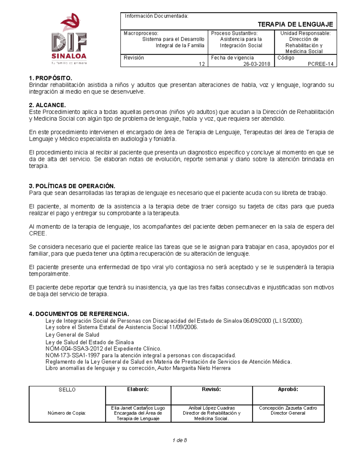 Pcree-14: Información Documentada sobre Terapia de Lenguaje y Proceso ...