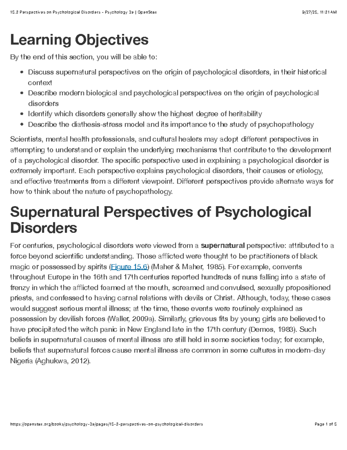 Perspectives on Psychological Disorders - Psychology 2e Overview - Studocu
