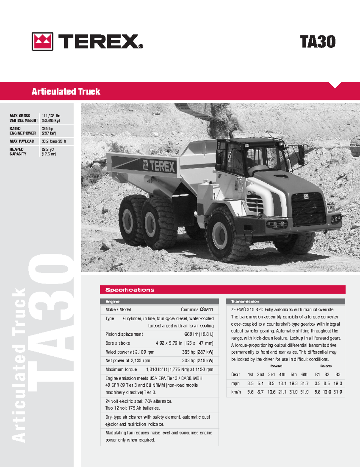 Terex TA30 Articulated Truck Technical Specifications Overview ...