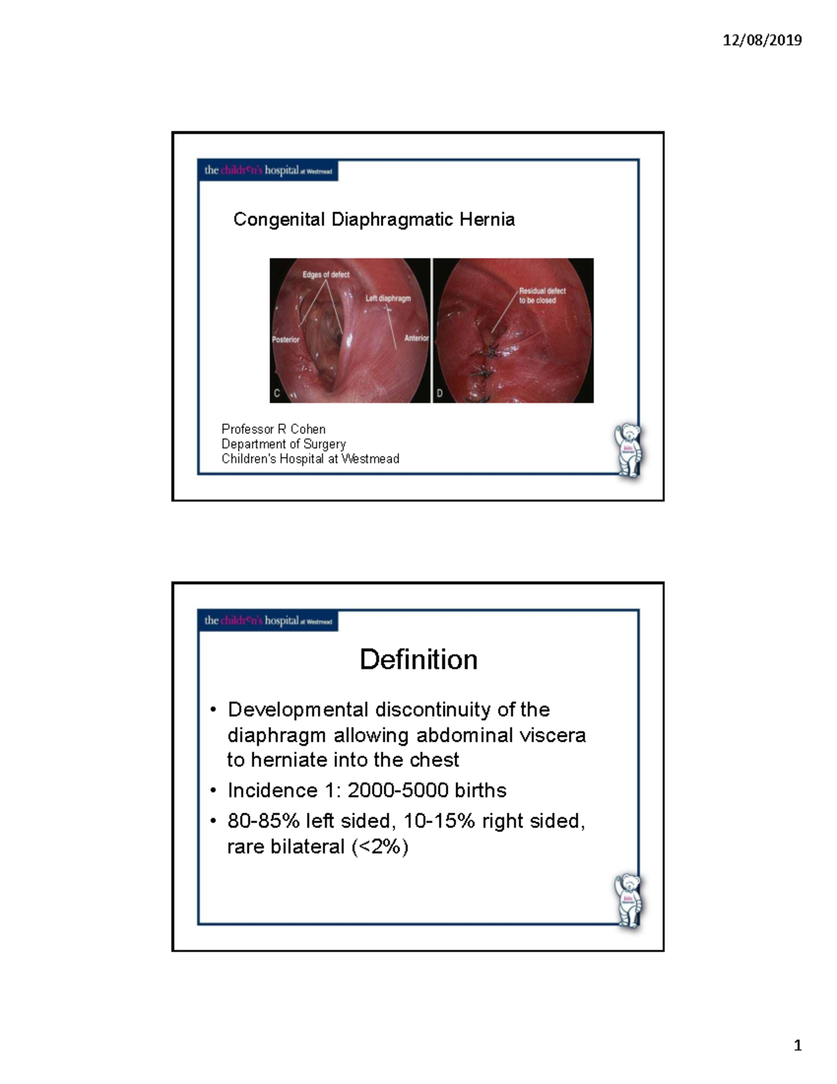 CDH Management and Prognosis: Week 4 Lecture 4 - Surgery 101 - Studocu