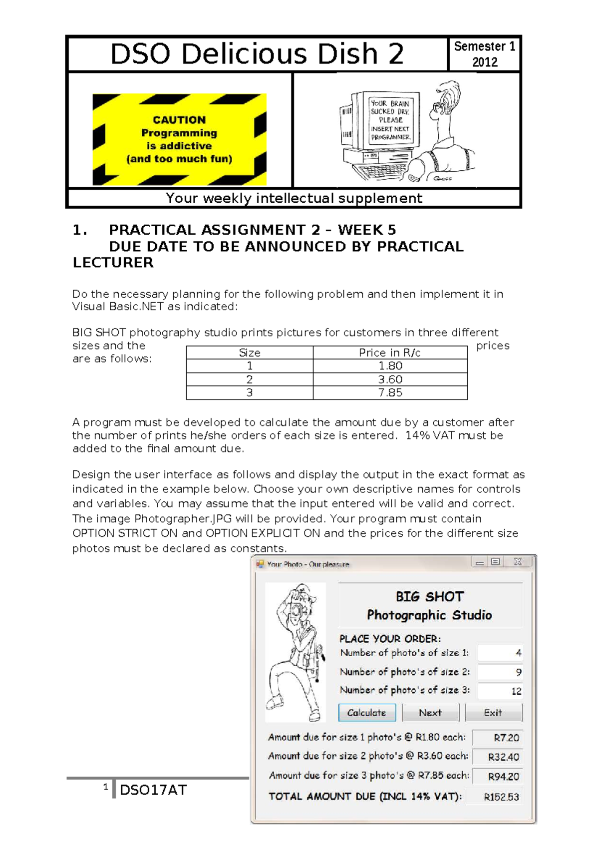 Delicious Dish 2 - WEEK 5 Practical Assignment Memo DSO17AT - Studocu