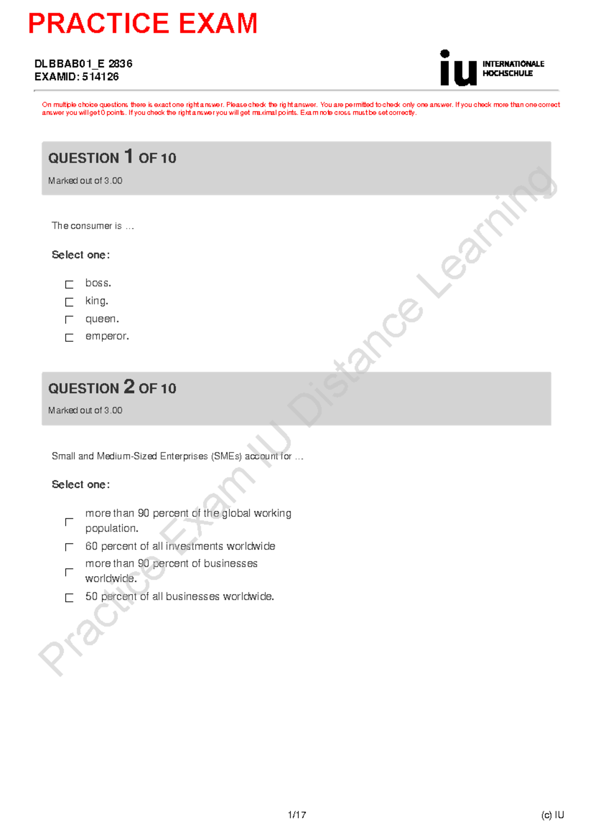 Dlbbab 01 E Practice Exam: Consumer Behavior & Marketing Mix - Studocu