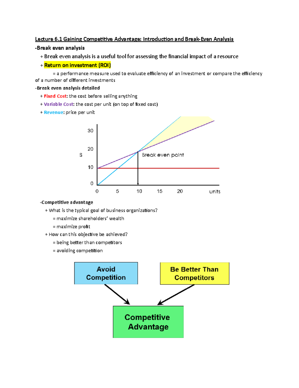 MGMT 382 Final Exam Study Guide: Competitive Advantage & Break-Even ...