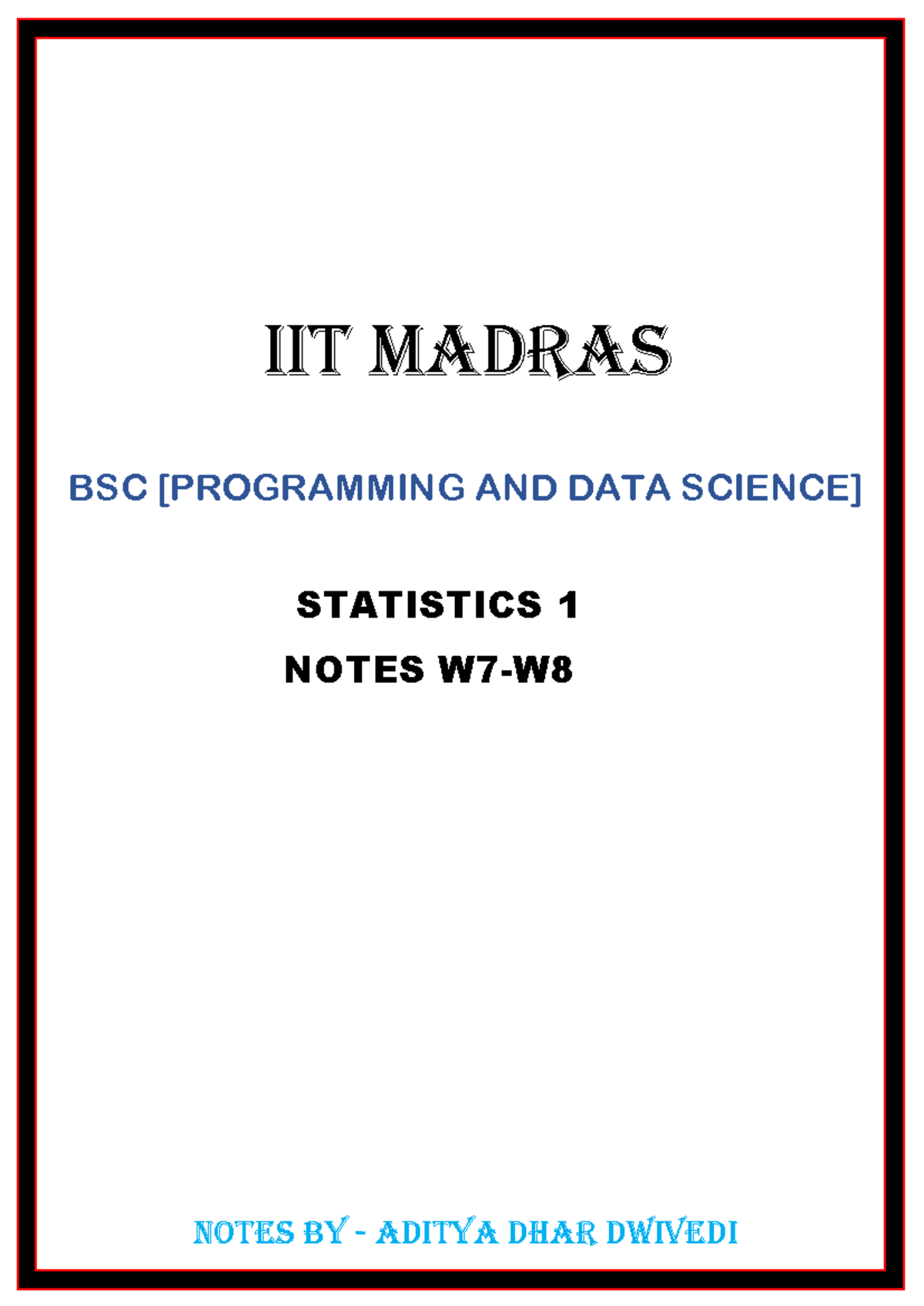 Statistics -1 Notes W7-8 - IIT MADRAS BSC [PROGRAMMING AND DATA SCIENCE ...