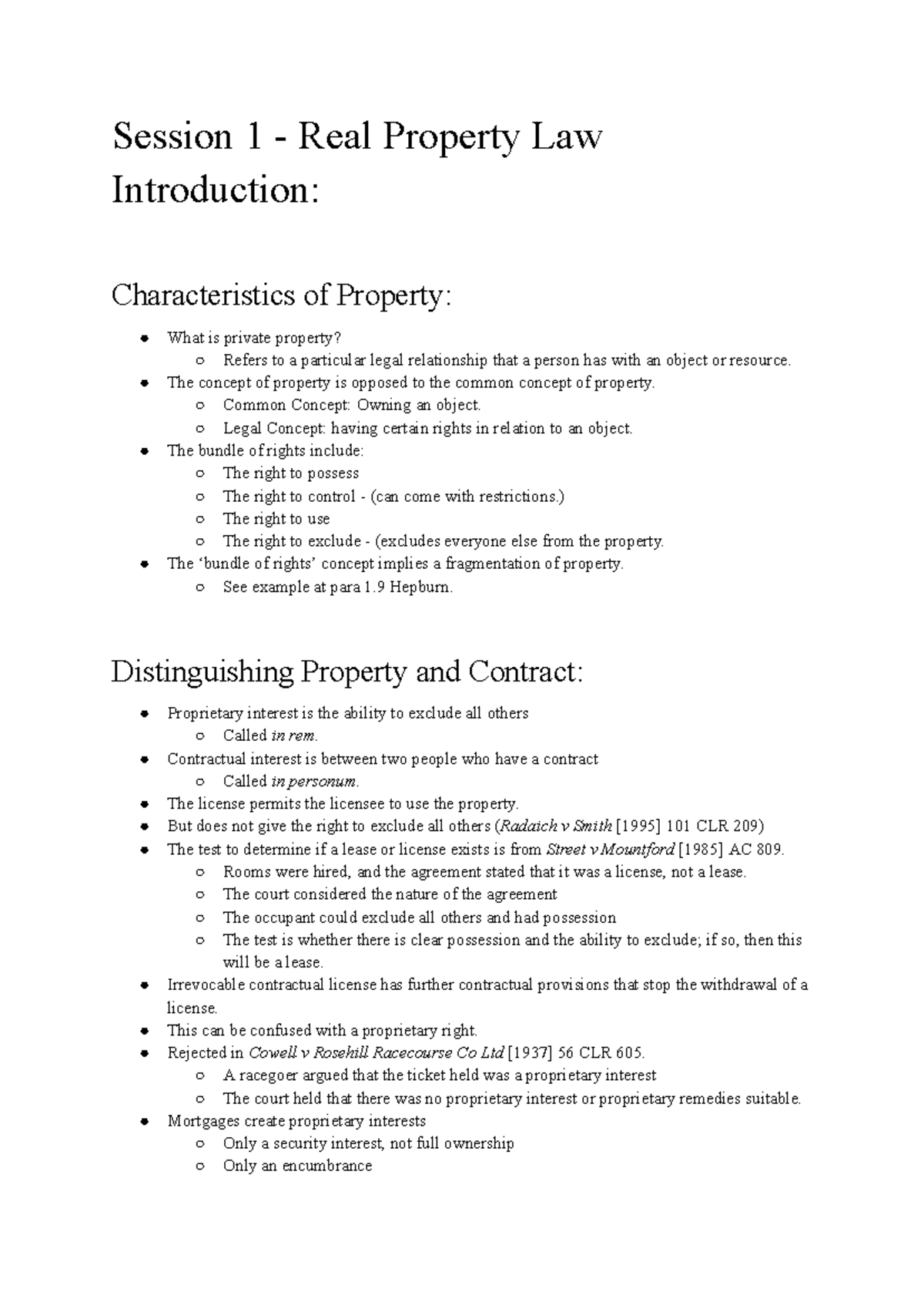 Real Property Law (LAW101): Session 1 - Introduction to Property ...