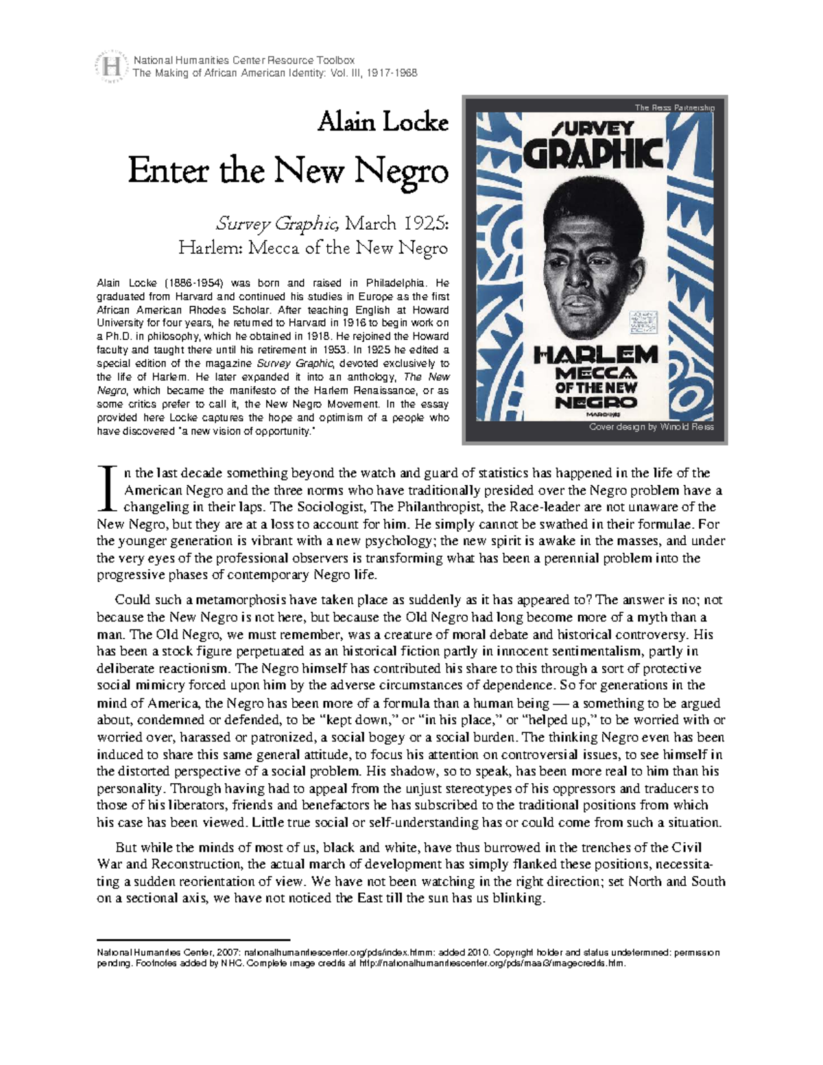 Enter the New Negro: Harlem's Cultural Renaissance - Survey Graphic ...