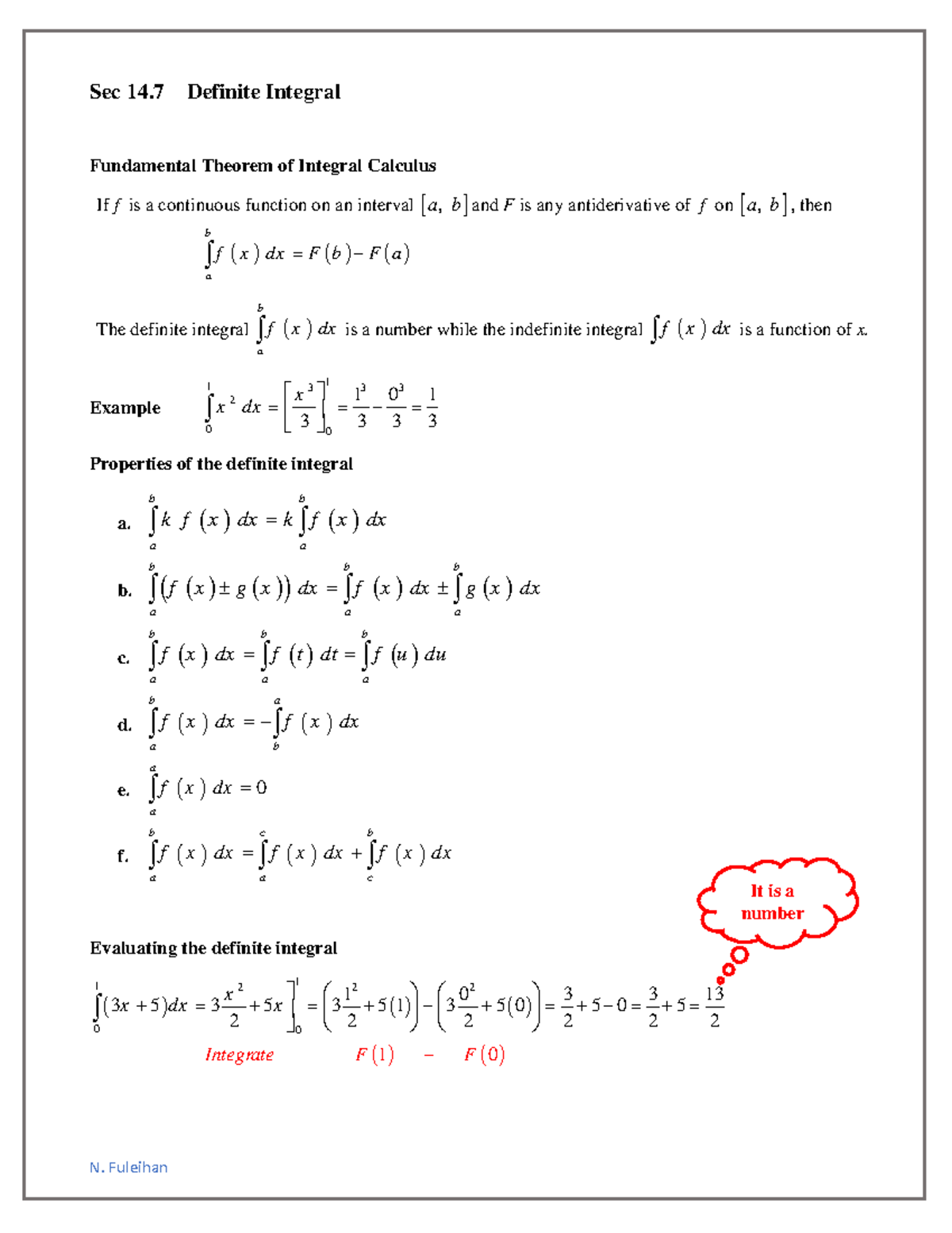 Sec 14.7 Definite Integrals Lecture Notes - Spring 2025 - Studocu