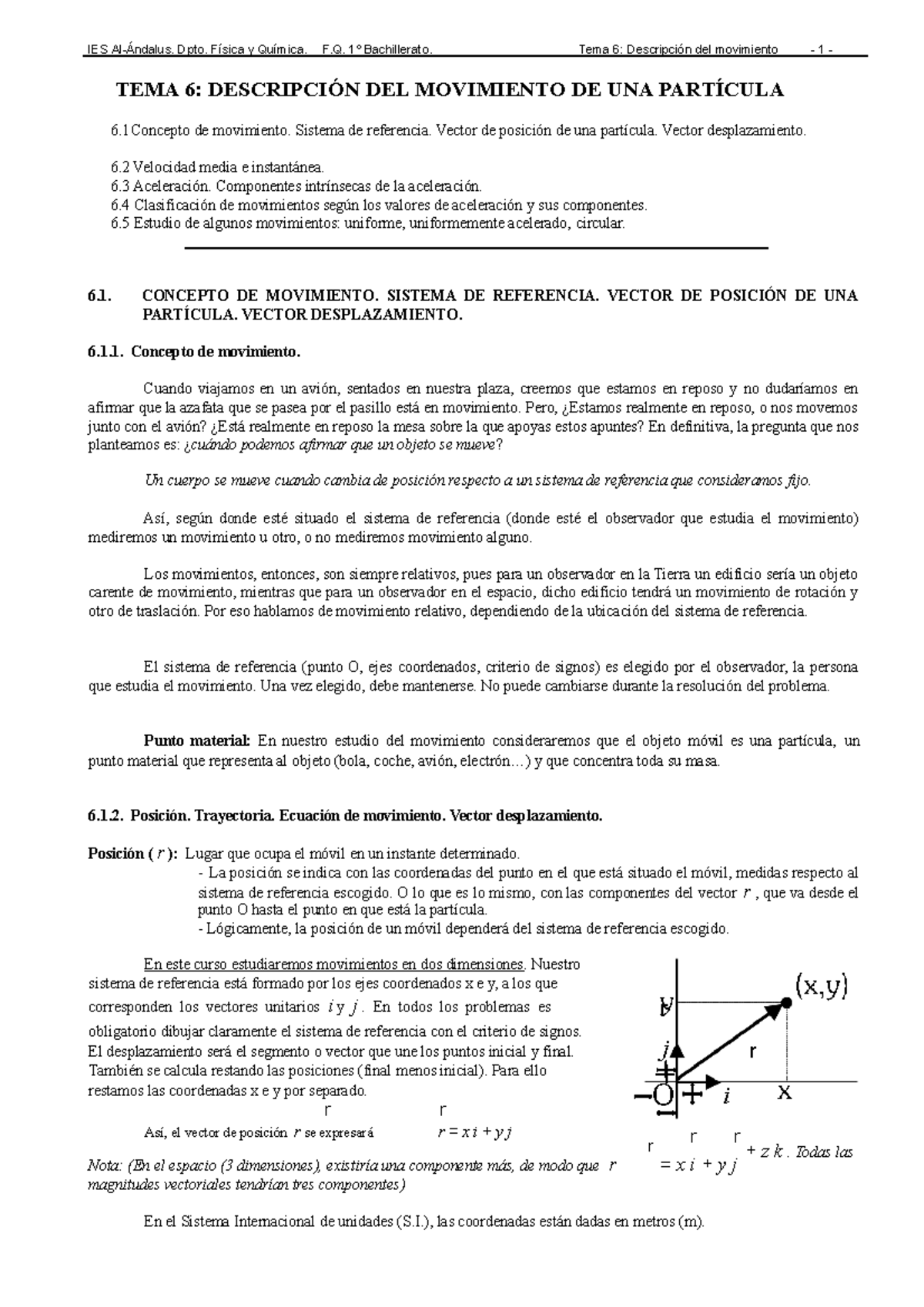 Física y Química. Tema 6 - Descripción del movimiento de una partícula ...