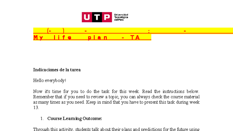 🔴 (AC-S13) Week 13 - Task Assignment: My Life Plan - TA3 - Inglés 4 ...
