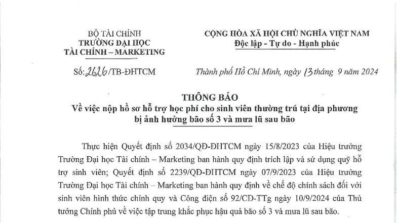 THÔNG BÁO NỘP HỒ SƠ HỖ TRỢ HỌC PHÍ CHO SV THƯỜNG TRÚ S6: 2626 - Studocu