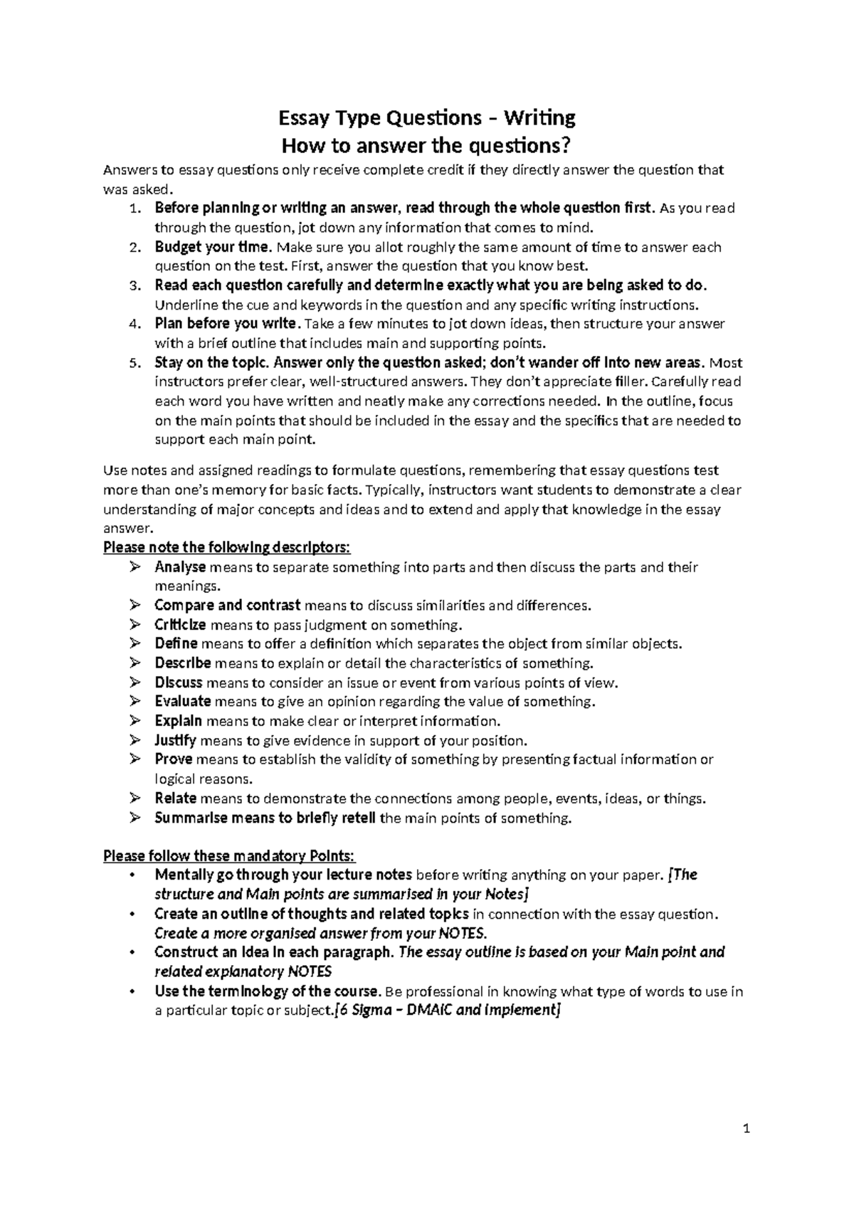 Essay Type Questions: Strategies for Effective Responses - Studocu