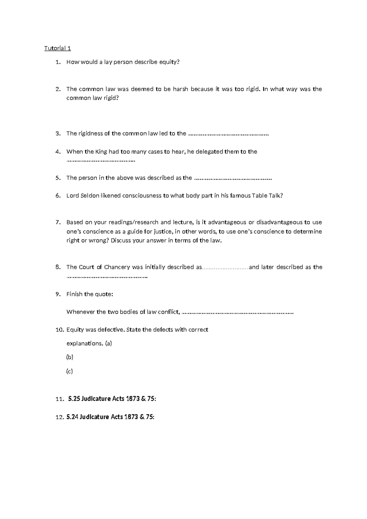 Equity Tutorial 1: Key Principles and Case Law Analysis - Tutorial 1 1 ...