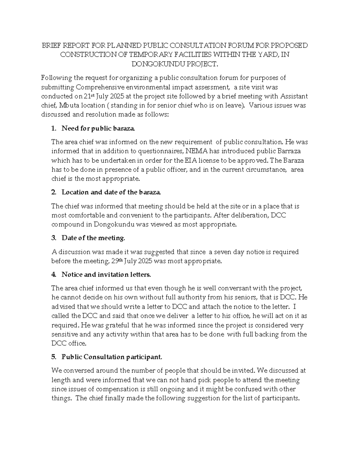 Public Consultation Forum Report: Dongokundu Project EIA Notes - Studocu
