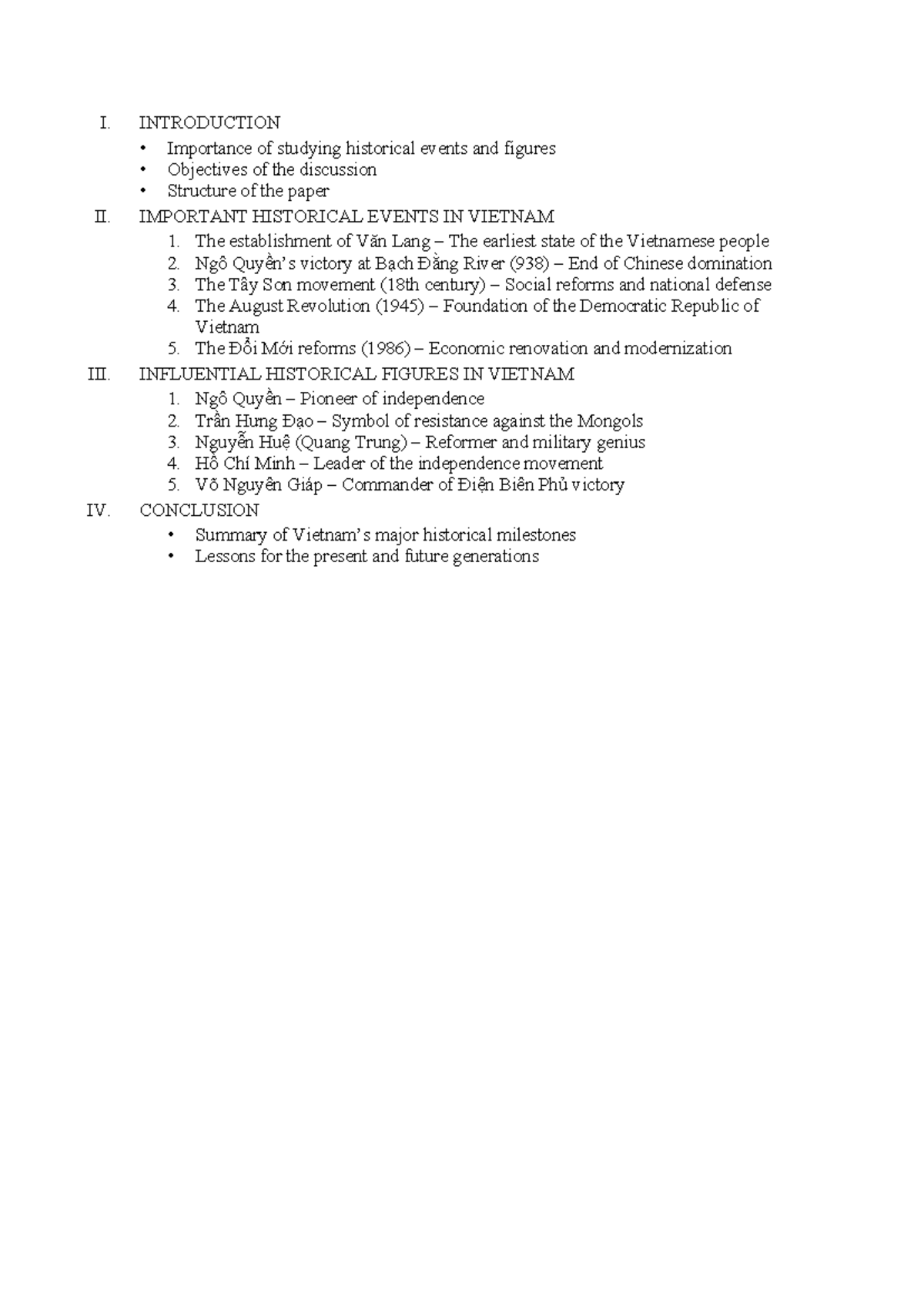 Outline of Important Historical Events and Figures in Vietnam (HIST 101 ...