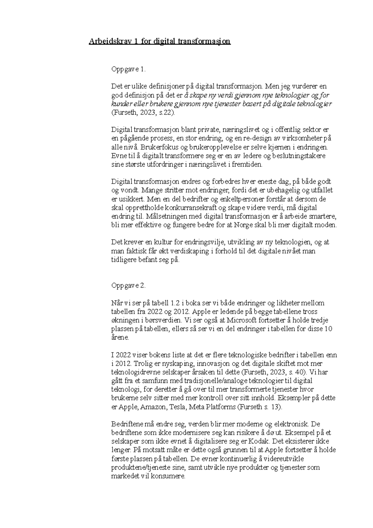 Arbeidskrav for digital transformasjon - Arbeidskrav 1 for digital ...