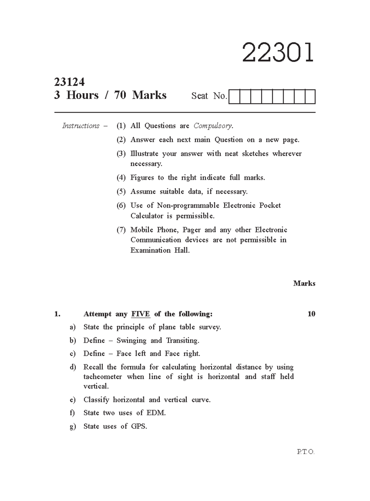 22301 Question Paper Winter 2023 - P.T. Instructions – (1) All ...