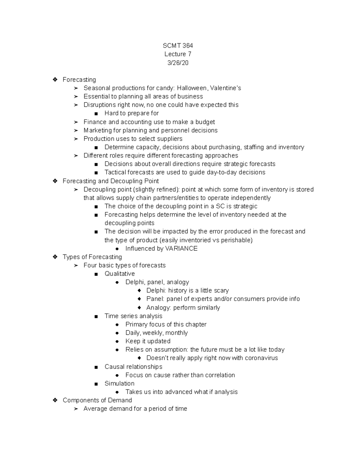 SCMT 364 Lecture Notes: Advanced Forecasting Techniques - Studocu