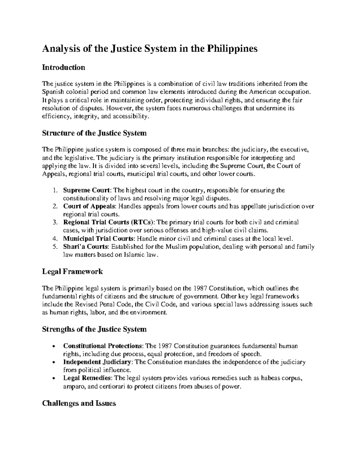 Analysis of the Justice System in the Philippines - Analysis of the ...