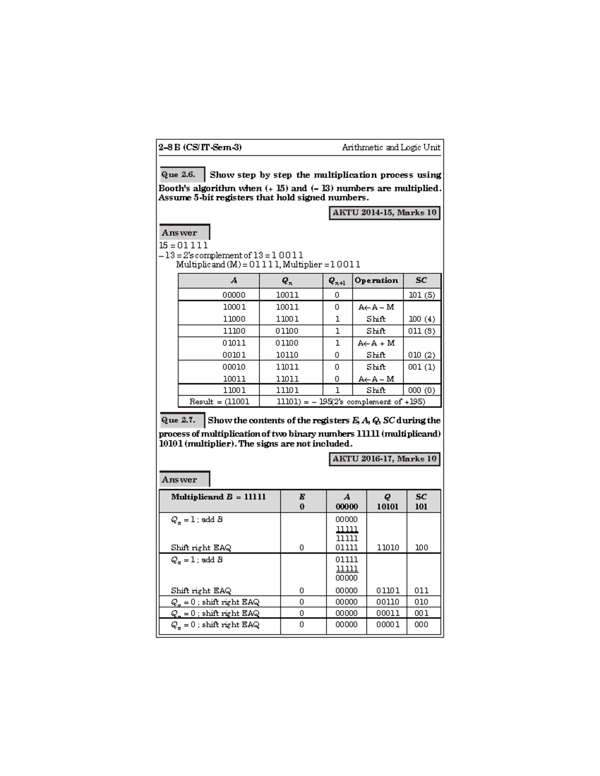 COA 2–8 B (CS/IT-Sem-3) Arithmetic & Logic Unit Study Notes - Studocu