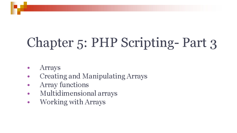 Chapter 5: PHP Arrays - Creating, Manipulating & Functions - Studocu