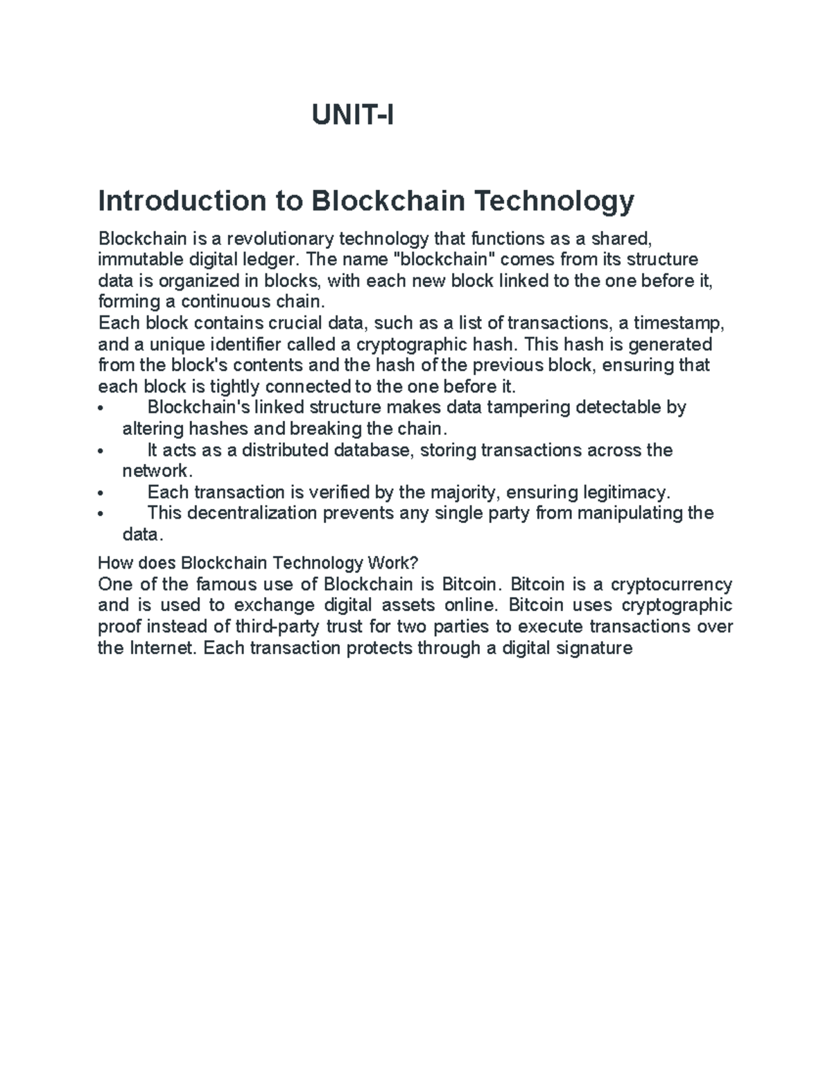 UNIT-1 Notes: Introduction to Blockchain Technology and Its Mechanisms ...