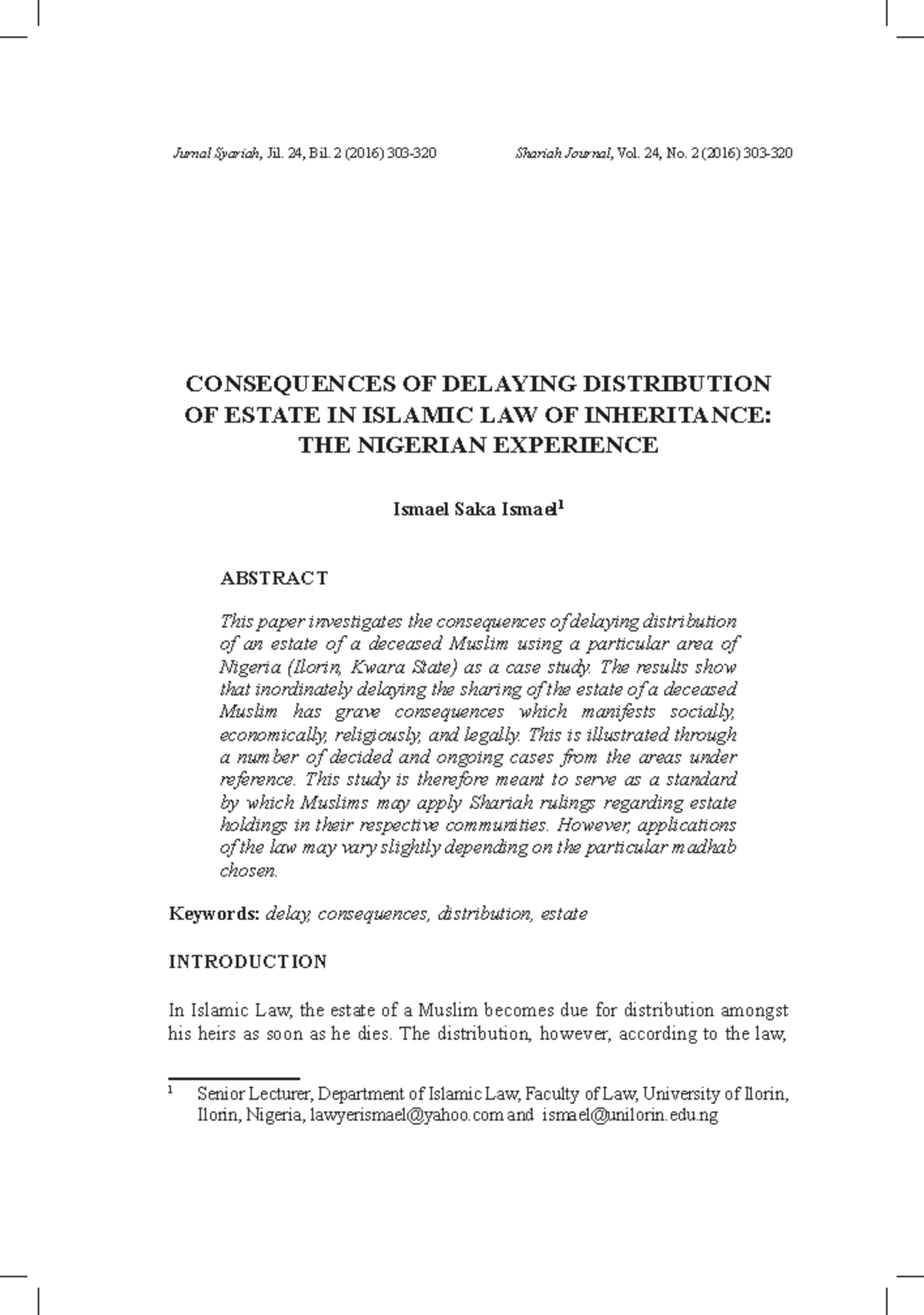 Consequences of Delaying Estate Distribution in Islamic Law: A Nigerian ...