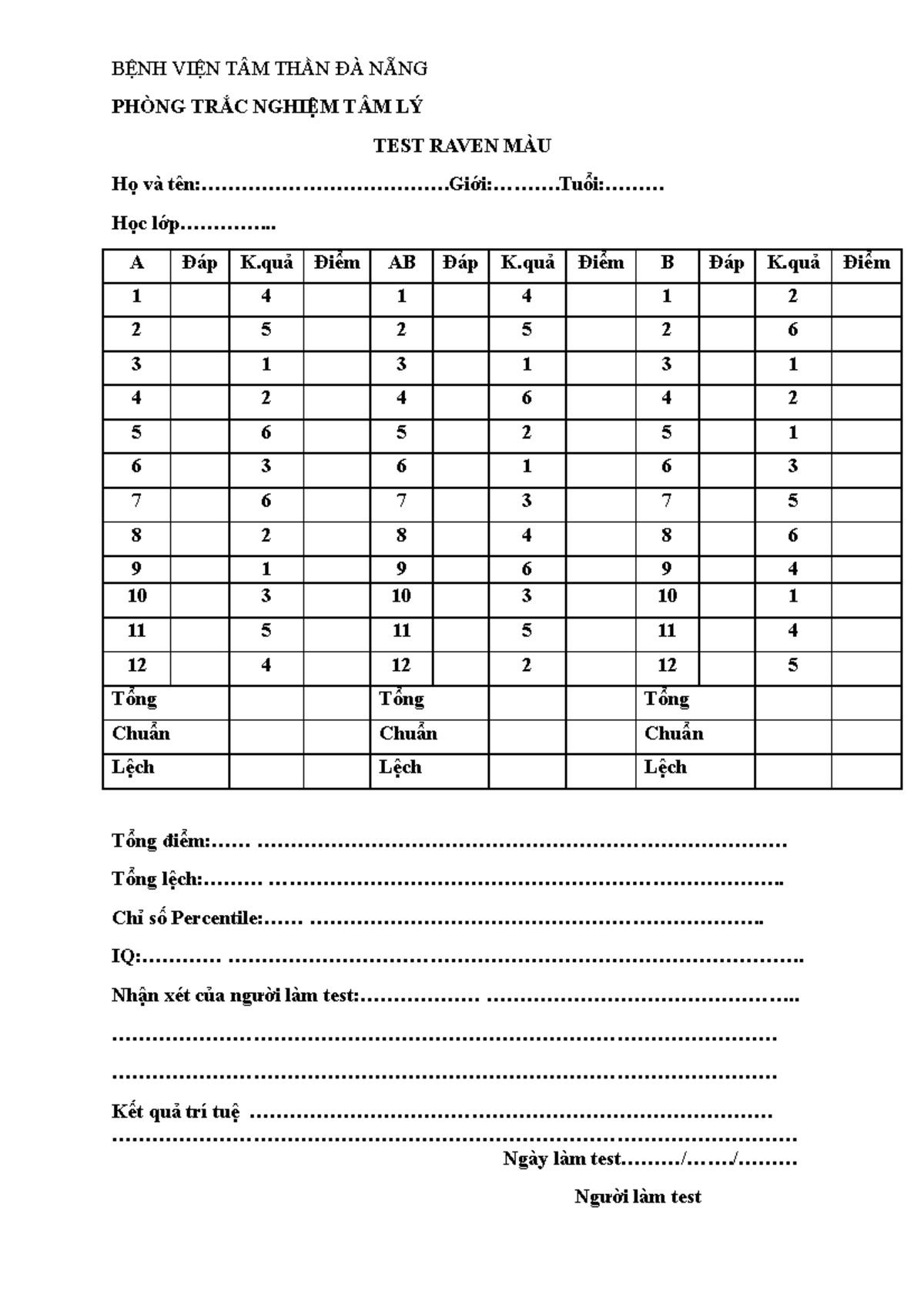 Raven Test Reference Document for Psychological Assessment - Studocu