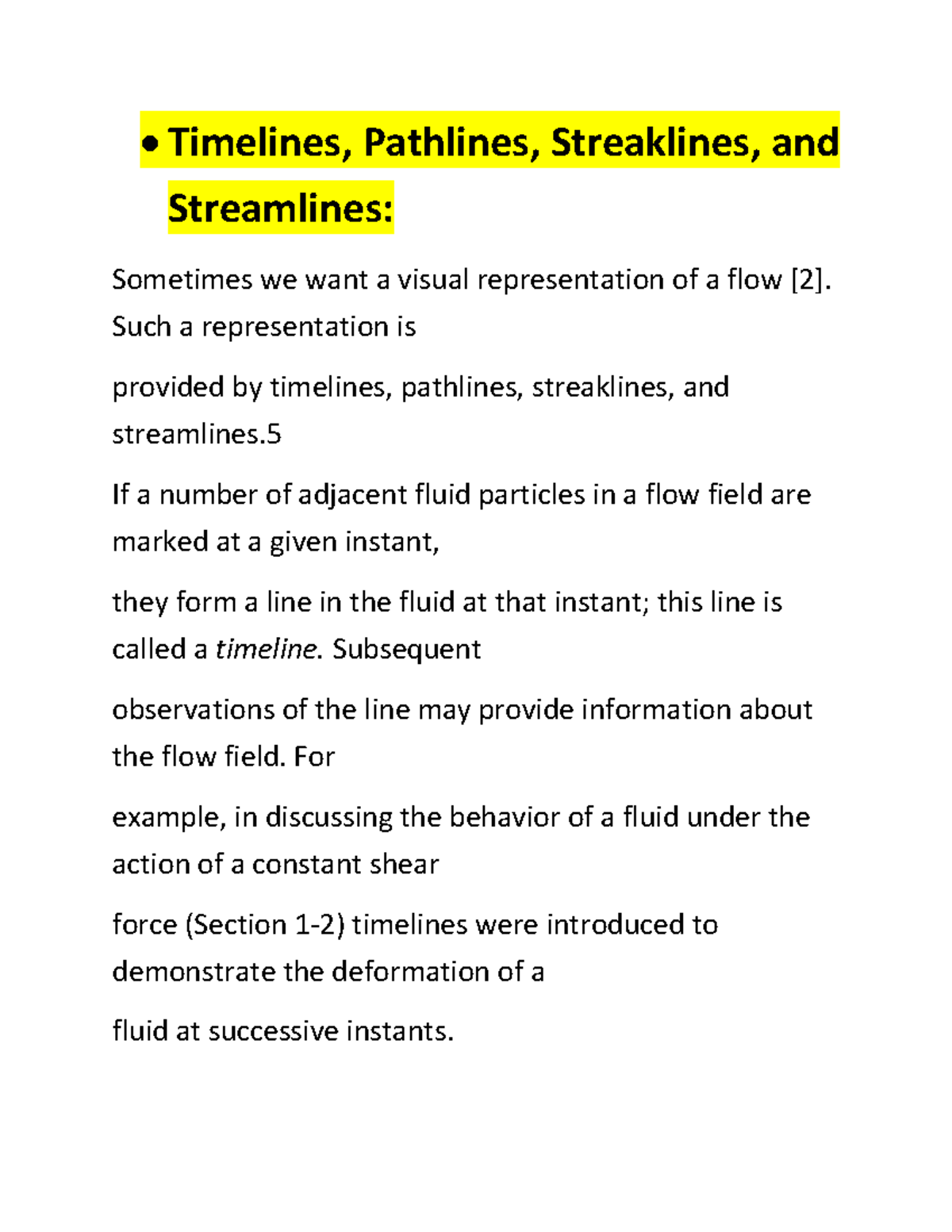 Fluid Dynamics: Timelines, Pathlines, Streaklines & Streamlines - Studocu