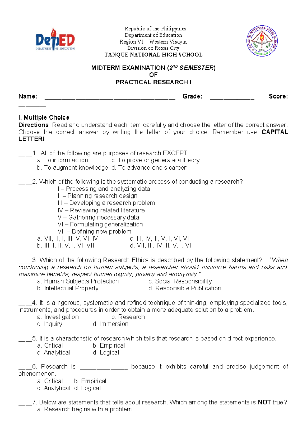 PR1 Midterm Exam - Practical Research I Study Guide - Studocu