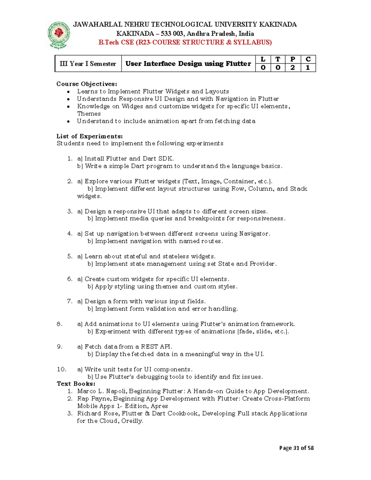 Flutter UI Design Notes for B.Tech CSE Year I Semester - Studocu