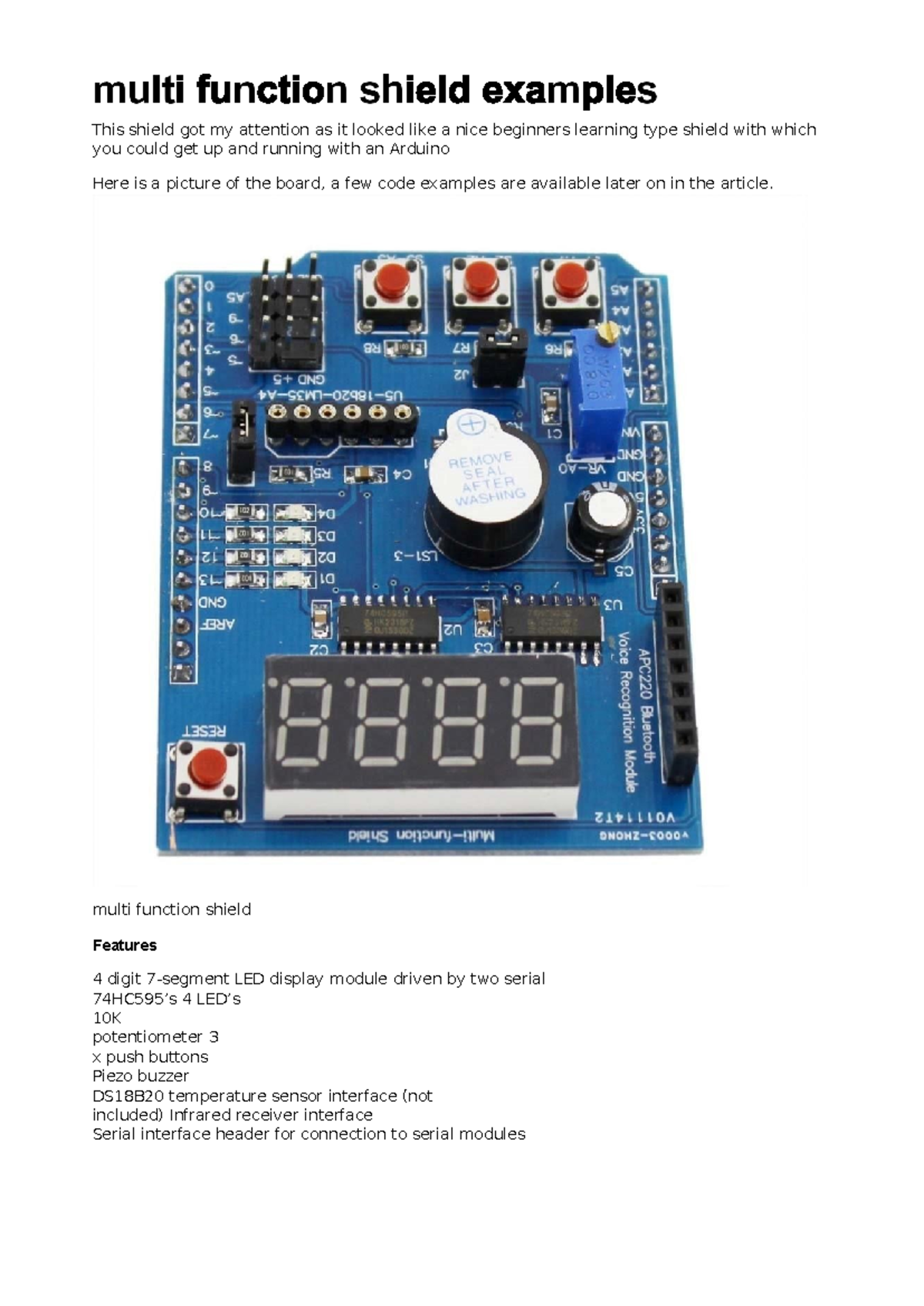 Arduino Multifunction Shield: A Beginner's Guide to Getting Started ...